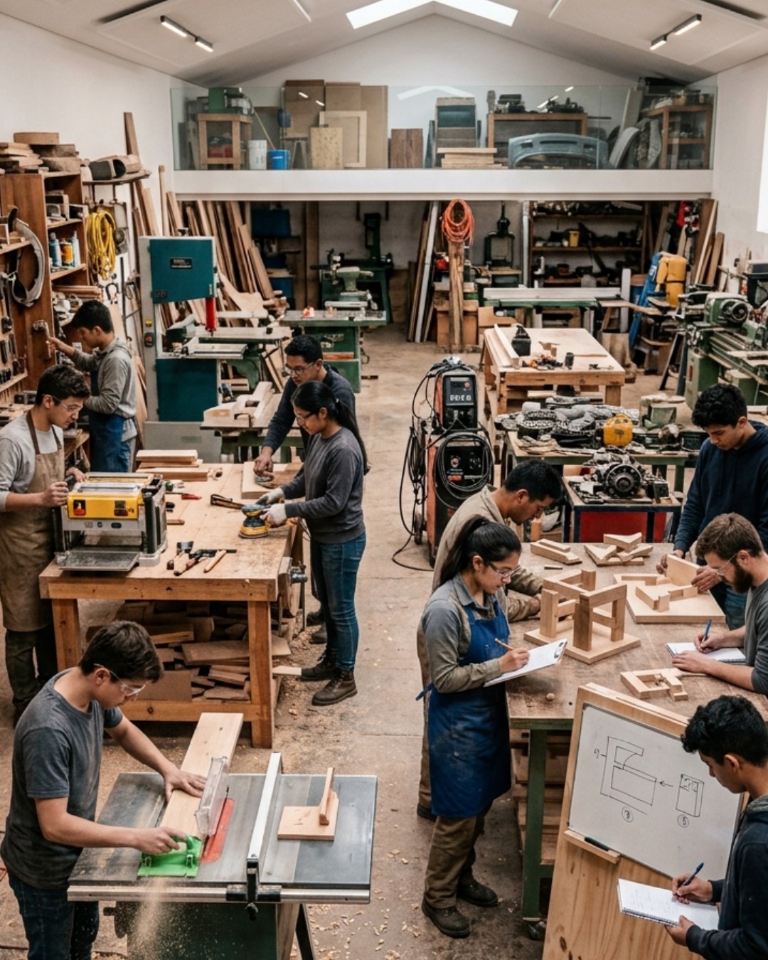 Estudiantes de un instituto técnico practicando en el taller